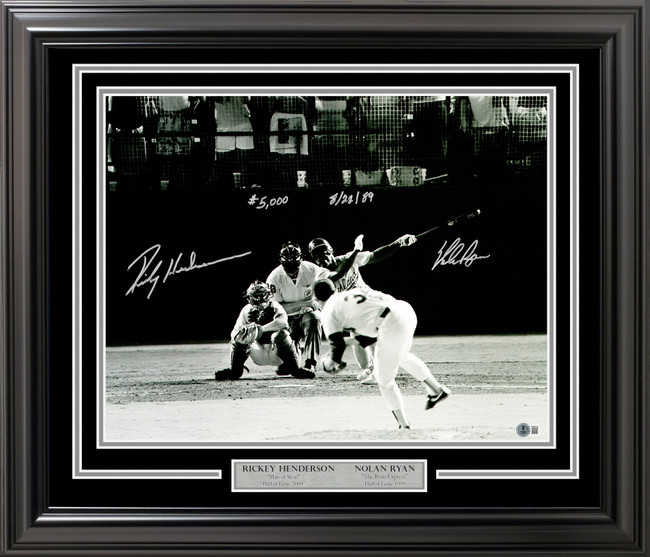 Nolan Ryan & Rickey Henderson Autographed Framed 16x20 Photo Texas Rangers "#5000 8/22/89" Beckett BAS Witness Stock #256677