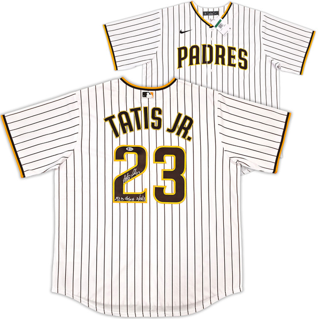 San Diego Padres Fernando Tatis Jr. Autographed White Pinstripes Nike Jersey Size XL "MLB Debut 3/28/19" Beckett BAS Stock #256876