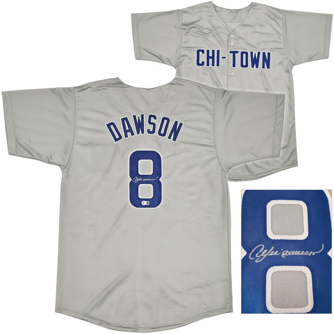 Chicago Cubs Andre Dawson Autographed Gray Jersey Beckett BAS Witness Stock #256893