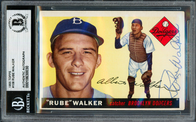 Rube Walker Autographed 1955 Topps Card #108 Brooklyn Dodgers Beckett BAS #18630030