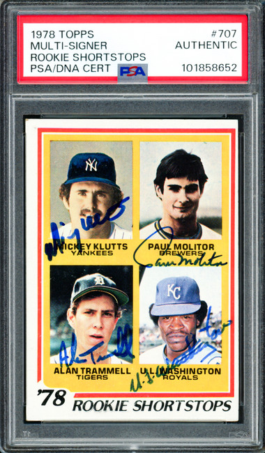 Alan Trammell, Paul Molitor & 2 Others Autographed 1978 Topps Card #707 PSA/DNA #101858652