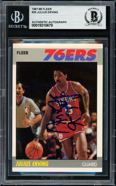 Julius Dr. J Erving Autographed 1987-88 Fleer Card #35 Philadelphia 76ers Beckett BAS #19210679