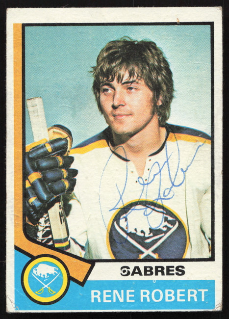 Rene Robert Autographed 1974-75 Topps Card #142 Buffalo Sabres SKU #258318