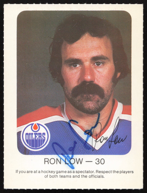Ron Low Autographed 1981-82 Red Rooster Card Edmonton Oilers SKU #258332