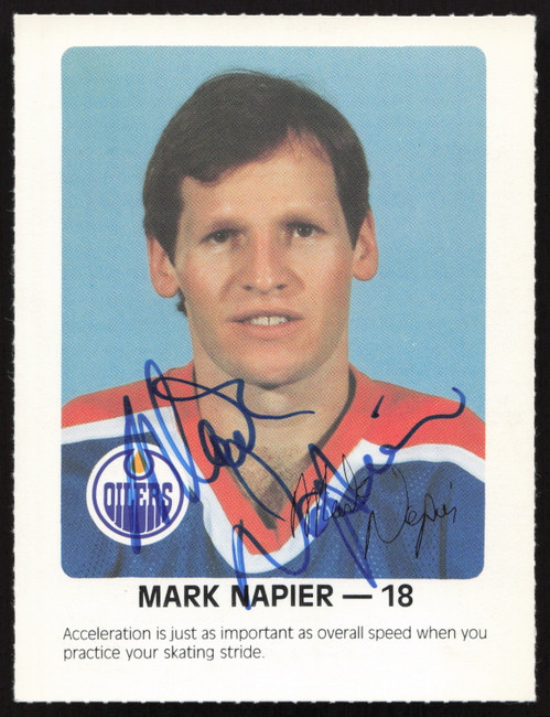 Mark Napier Autographed 1984-85 Post Red Rooster Card Edmonton Oilers SKU #258362