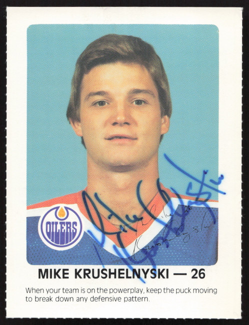 Mike Krushelnyski Autographed 1984-85 Post Red Rooster Card Edmonton Oilers SKU #258377