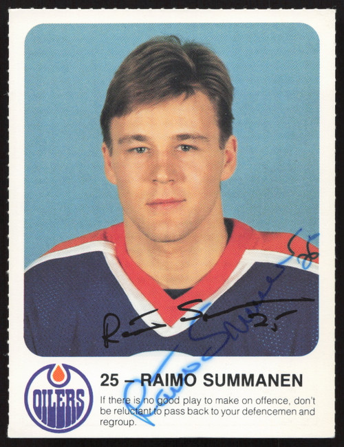 Raimo Summanen Autographed 1985-86 Post Red Rooster Card Edmonton Oilers SKU #258409