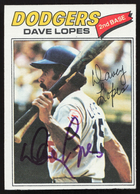 Dave Lopes Autographed 1977 Topps Card #180 Los Angeles Dodgers SKU #258639