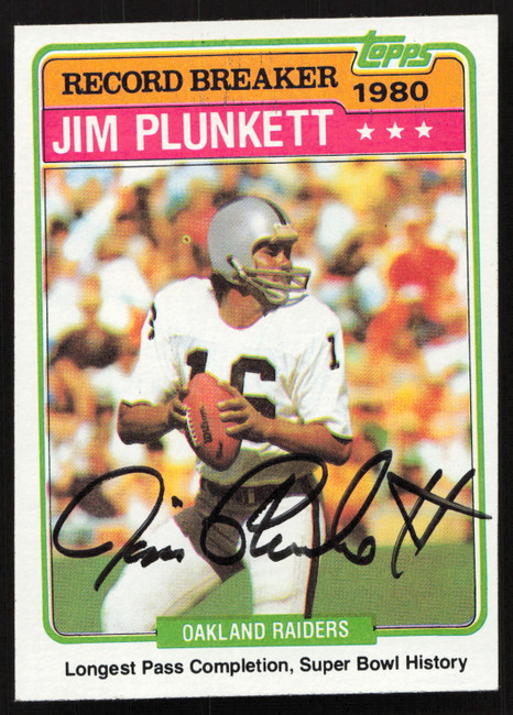 Jim Plunkett Autographed 1981 Topps Card #335 Oakland Raiders SKU #259208