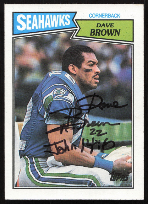 Dave Brown Autographed 1987 Topps Card #182 Seattle Seahawks SKU #259279