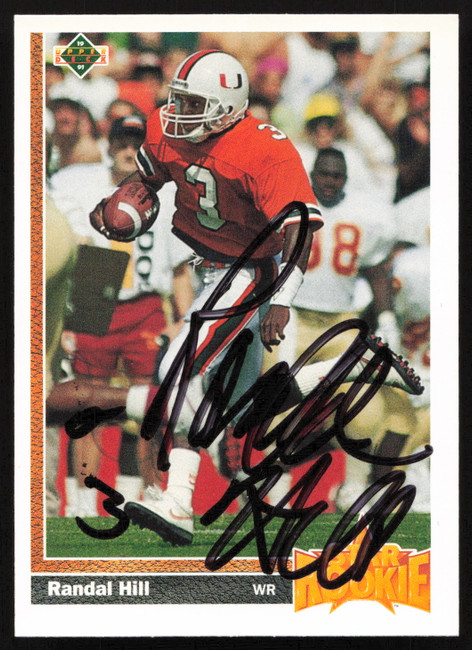 Randall Hill Autographed 1991 Upper Deck Rookie Card #28 Miami Dolphins SKU #259467