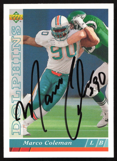 Marco Coleman Autographed 1993 Upper Deck Card #234 Miami Dolphins SKU #259533