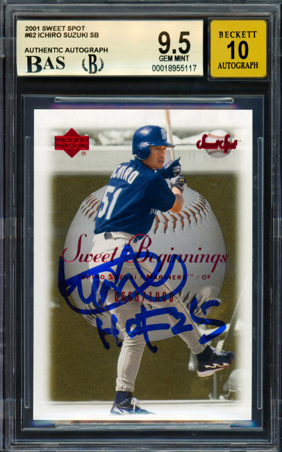 Ichiro Suzuki Autographed 2001 Upper Deck Sweet Spot Rookie Card #62 Seattle Mariners BGS 9.5 Auto Grade Gem Mint 10 "HOF 25" Beckett BAS #18955117
