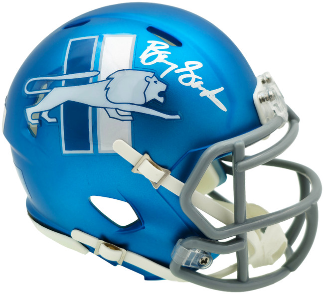 Barry Sanders Autographed Detroit Lions 2023 Alternate Blue Speed Mini Helmet Beckett BAS QR Stock #260181