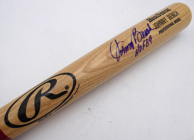 Johnny Bench Autographed Rawlings Bat Cincinnati Reds "HOF 89" Beckett BAS QR #BW06405