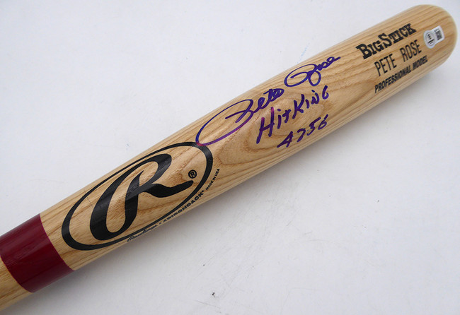 Pete Rose Autographed Rawlings Bat Cincinnati Reds "Hit King 4256" Beckett BAS QR #BU87114