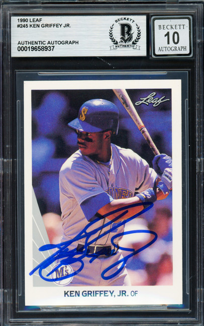 Ken Griffey Jr. Autographed 1990 Leaf Card #245 Seattle Mariners Auto Grade Gem Mint 10 Beckett BAS Stock #261774