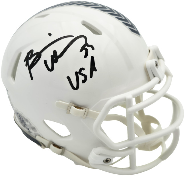 Brian Urlacher Autographed Chicago Bears White 2024 Salute To Service Speed Mini Helmet "USA" Beckett BAS Witness Stock #261927