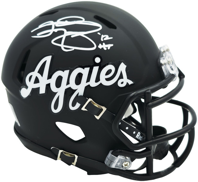 Johnny Manziel Autographed Texas A&M Black Aggies Script Logo Speed Mini Helmet "12 HT" Beckett BAS Witness Stock #262058