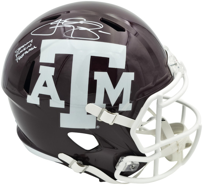 Johnny Manziel Autographed Texas A&M Aggies Maroon 2020 Full Size Speed Replica Helmet "Johnny F'cking Football" Beckett BAS Witness Stock #261980