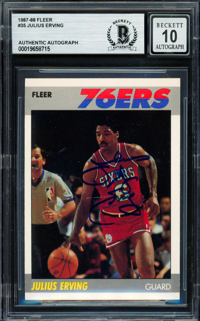 Julius Dr. J Erving Autographed 1987-88 Fleer Card #35 Philadelphia 76ers Auto Grade Gem Mint 10 Beckett BAS #19658715
