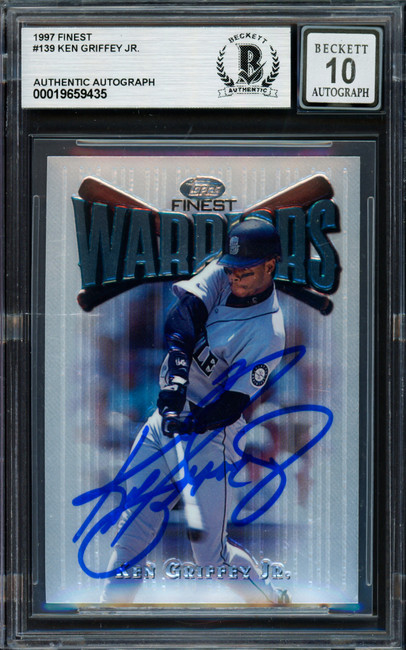 Ken Griffey Jr. Autographed 1997 Topps Finest Warriors Silver Card #139 Seattle Mariners Auto Grade Gem Mint 10 Beckett BAS #19659435