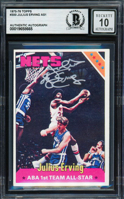 Julius Dr. J Erving Autographed 1975-76 Topps Card #300 Philadelphia 76ers Auto Grade Gem Mint 10 Beckett BAS #19658665
