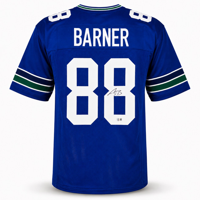 Seattle Seahawks AJ Barner Autographed Blue Throwback Jersey Beckett BAS Witness Stock #262502