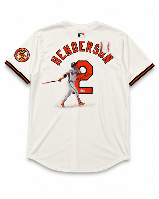 Baltimore Orioles Gunnar Henderson Autographed White Hand Painted Nike Authentic Collection Jersey Size 56 Beckett BAS Witness #1W824146