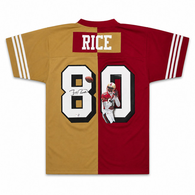 San Francisco 49ers Jerry Rice Autographed Red & Gold Hand Painted Mitchell & Ness Authentic Jersey Size L Fanatics Holo #QL84400275