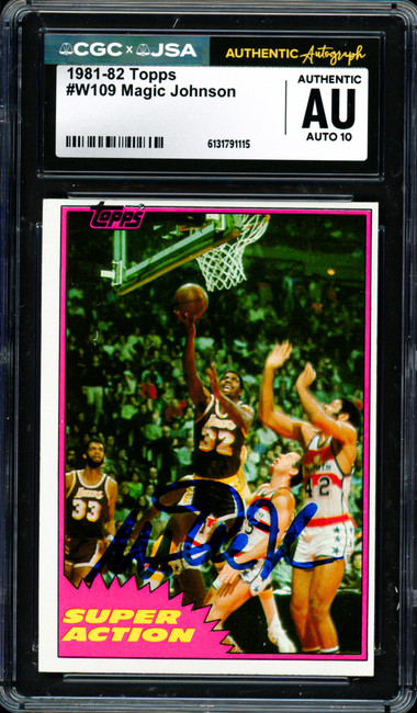 Magic Johnson Autographed 1981-82 Topps Card #109 Los Angeles Lakers Auto Grade Gem Mint 10 CGC x JSA #6131791115