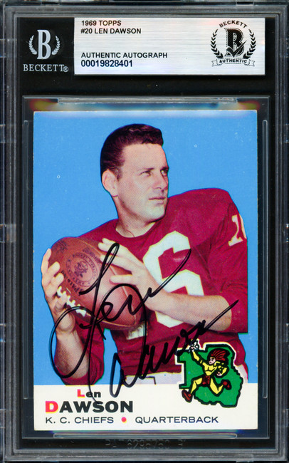 Len Dawson Autographed 1969 Topps Card #20 Kansas City Chiefs Beckett BAS #19828401