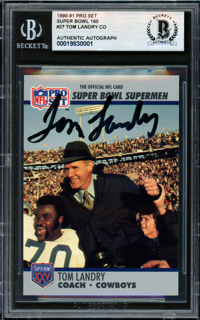 Tom Landry Autographed 1990 Pro Set Card #27 Dallas Cowboys Beckett BAS #19830001