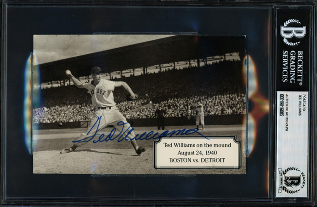 Ted Williams Autographed Postcard Boston Red Sox (On Mound) Beckett BAS #19816085
