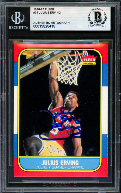 Julius Dr. J Erving Autographed 1986-87 Fleer Card #31 Philadelphia 76ers Beckett BAS #19828418