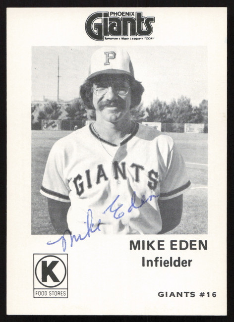 Mike Eden Autographed 1975 Circle K Rookie Card #19 Phoenix Giants SKU #264196
