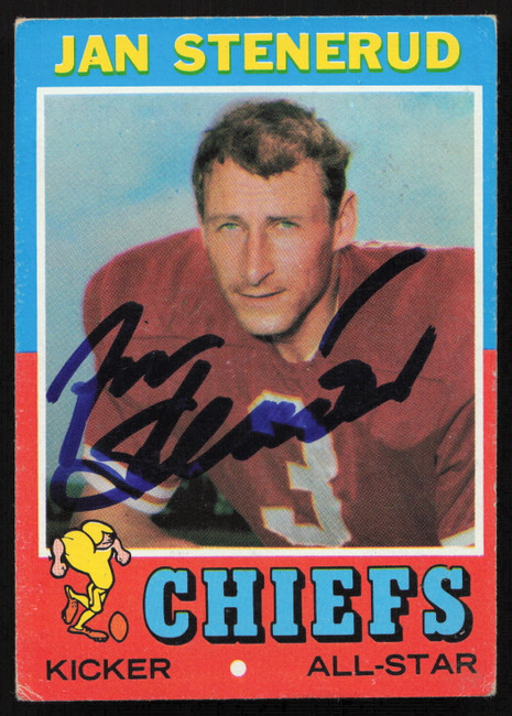 Jan Stenerud Autographed 1971 Topps Card #61 Kansas City Chiefs SKU #264311