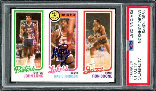Magic Johnson Autographed 1980 Topps Rookie Card Los Angeles Lakers Auto Grade Gem Mint 10 PSA/DNA #42350921