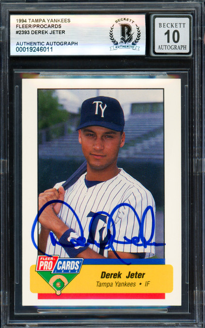 Derek Jeter Autographed 1994 Fleer ProCards Rookie Card #2393 New York Yankees Auto Grade Gem Mint 10 Beckett BAS #19246011