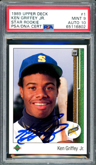 Ken Griffey Jr. Autographed 1989 Upper Deck Rookie Card #1 Seattle Mariners PSA 9 Auto Grade Gem Mint 10 PSA/DNA #65116802