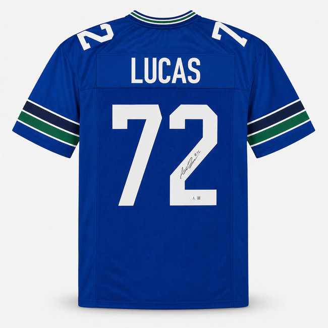 Seattle Seahawks Abe Lucas Autographed Blue Throwback Jersey MCS Holo Stock #263326