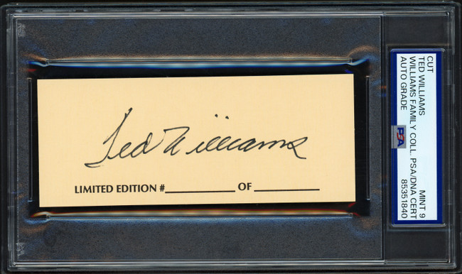 Ted Williams Autographed 2x5 Cut Signature Boston Red Sox Auto Grade Mint 9 PSA/DNA #85351840