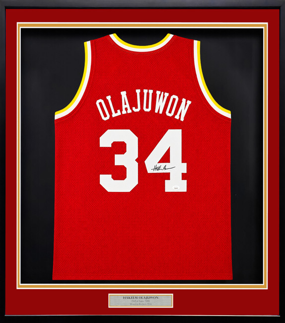 Houston Rockets Hakeem Olajuwon Autographed Framed Red Jersey JSA Stock #265449