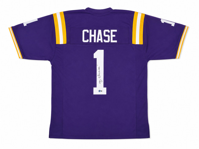 LSU Tigers Ja'Marr Chase Autographed Purple Jersey Beckett BAS QR Stock #263337