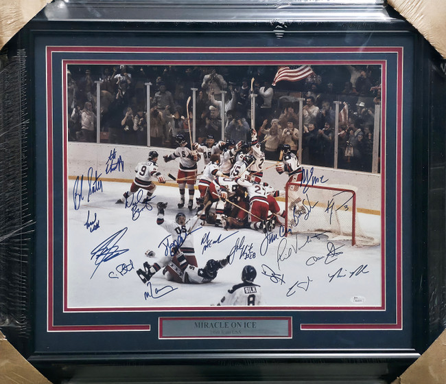 1980 Team USA Miracle On Ice Autographed Framed 16x20 Photo With 19 Signatures Including Mike Eruzione JSA #W547014