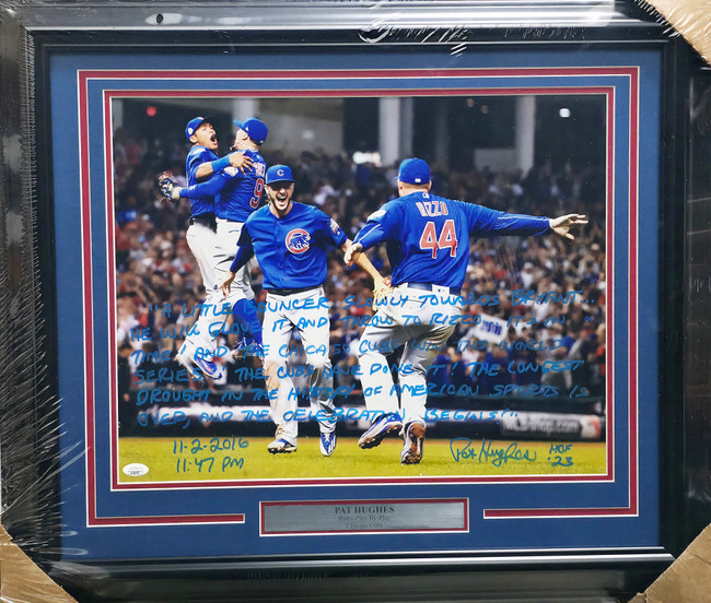 Pat Hughes Autographed Framed 16x20 Photo Chicago Cubs 2016 World Series Play By Play JSA #AU79273