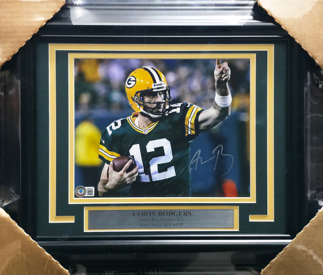 Aaron Rodgers Autographed Framed 8x10 Photo Green Bay Packers Beckett BAS QR #BA85100