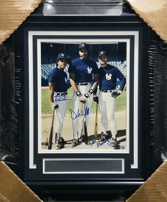 Rickey Henderson, Dave Winfield & Don Mattingly Autographed Framed 8x10 Photo New York Yankees Beckett BAS #AE37124