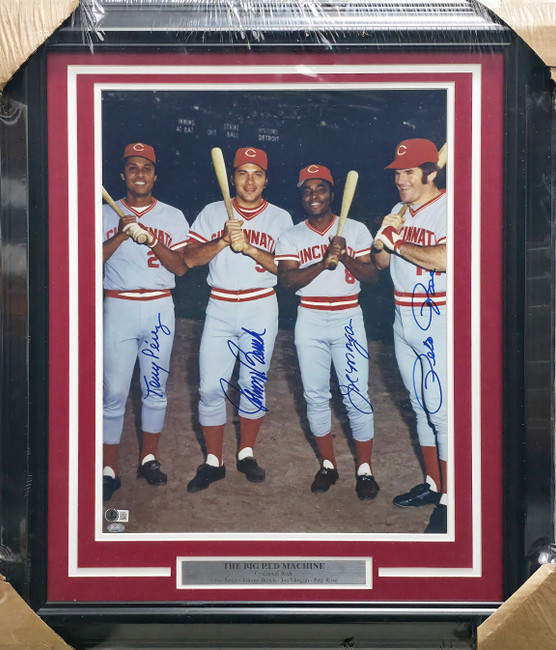 Big Red Machine Autographed Framed 16x20 Photo Cincinnati Reds With 4 Signatures Including Pete Rose Beckett BAS #AE49046
