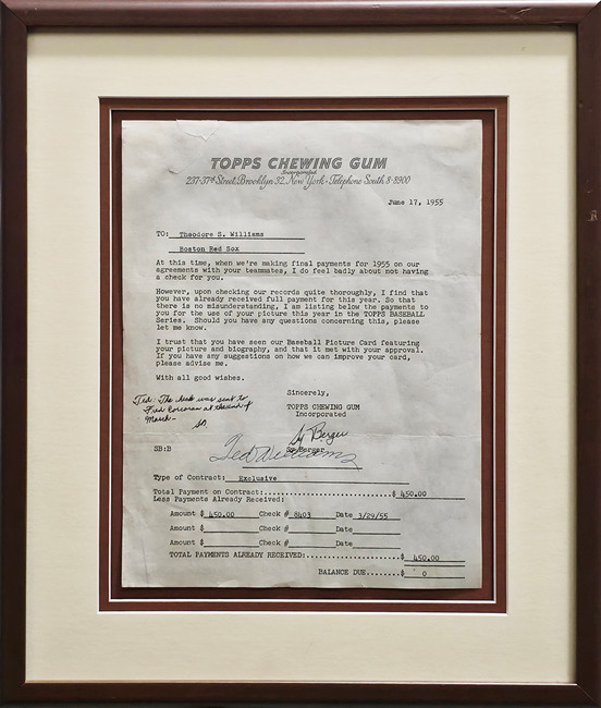 Ted Williams Autographed Framed 1955 Topps Contract Boston Red Sox With Sy Berger PSA/DNA #AO09942